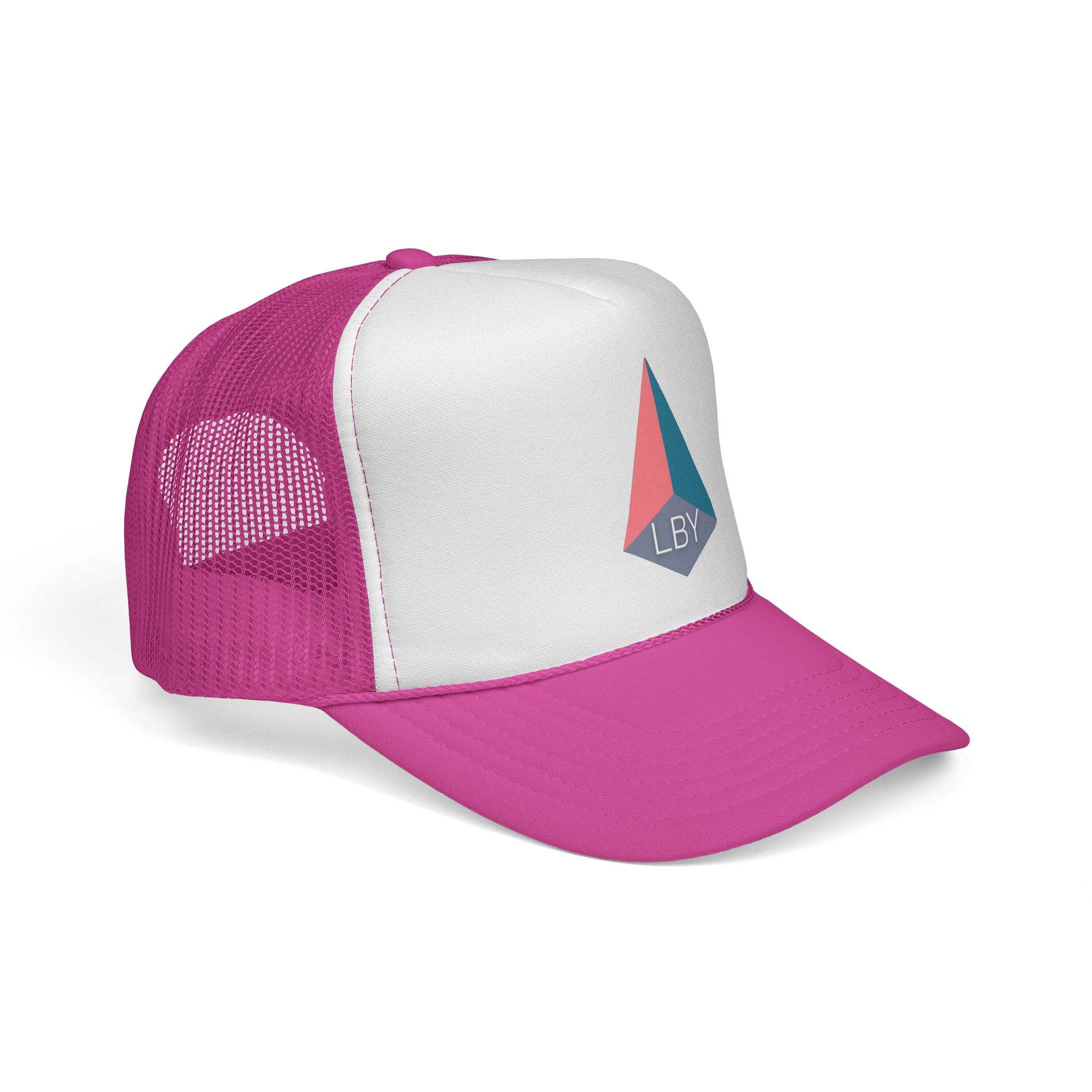 Pink Geometric Logo Trucker Cap — LBY Pyramid Mesh Baseball Hat - Image 2