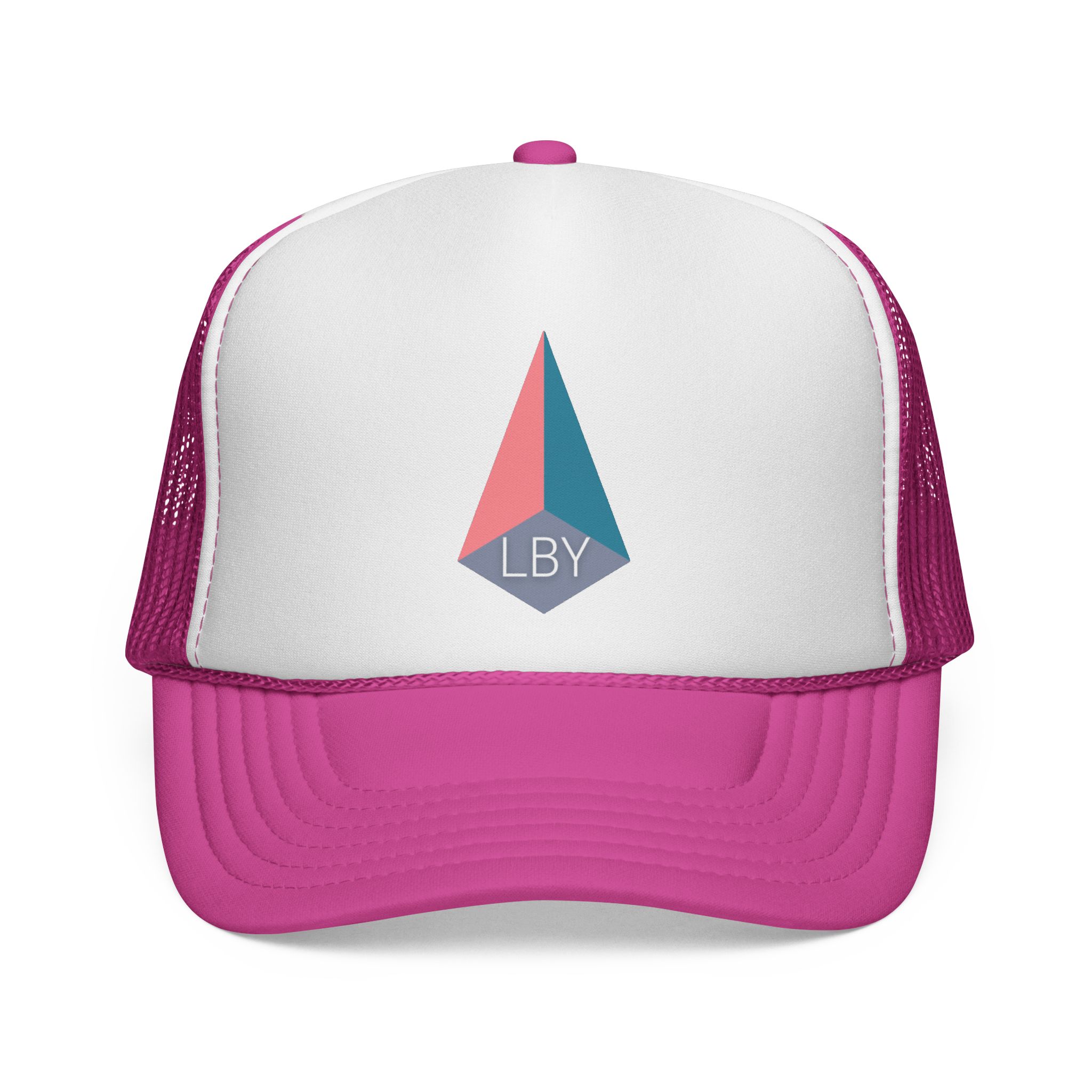 Pink Geometric Logo Trucker Cap — LBY Pyramid Mesh Baseball Hat
